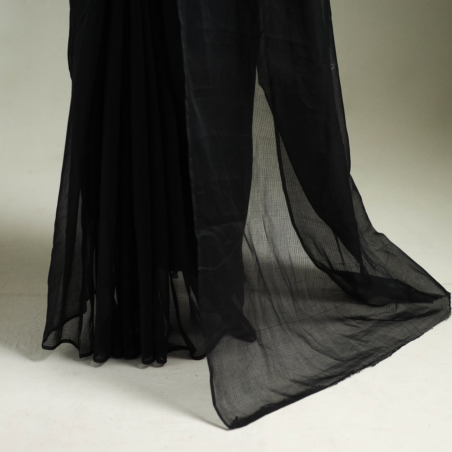 Black - Nazaakat Kota Doria Cotton Plain Saree with Blouse & Jewellery Set 03