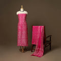Pink - 3pc chanderi silk unstitched hand batik dress