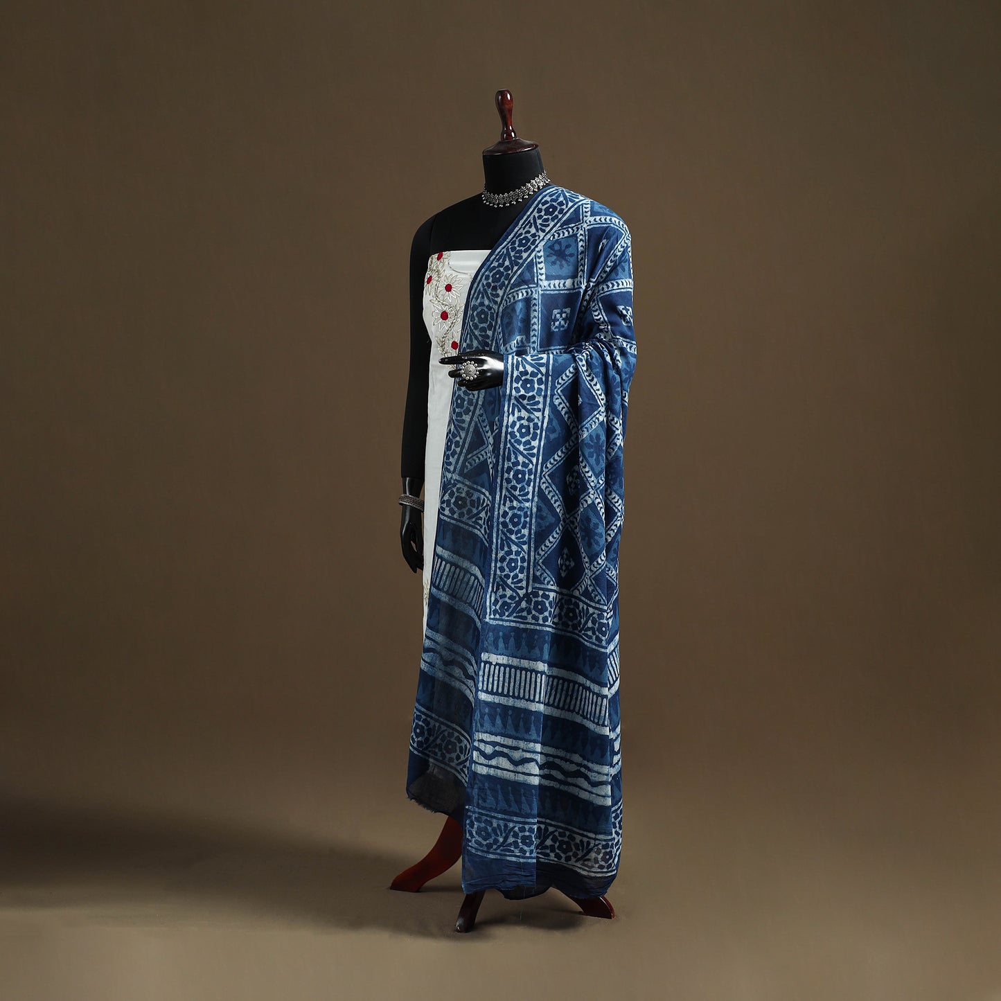 Blue - Indigo Bagru Hand Block Print Natural Dyed Pure Mul Cotton Dupatta 63