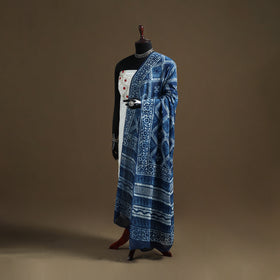 Blue - Indigo Bagru Hand Block Print Natural Dyed Pure Mul Cotton Dupatta 63