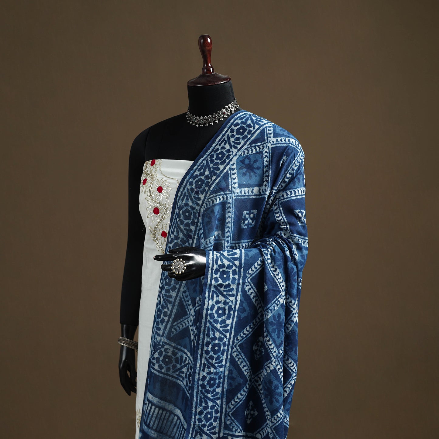 Blue - Indigo Bagru Hand Block Print Natural Dyed Pure Mul Cotton Dupatta 63