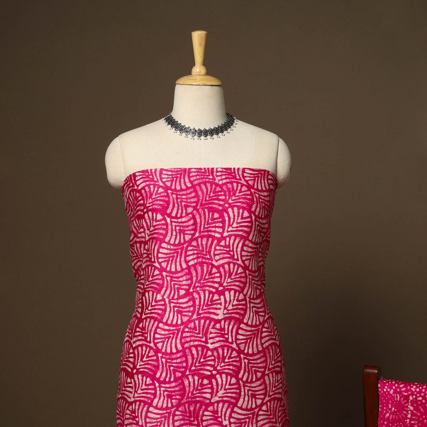 Pink - 3pc chanderi silk unstitched hand batik dress