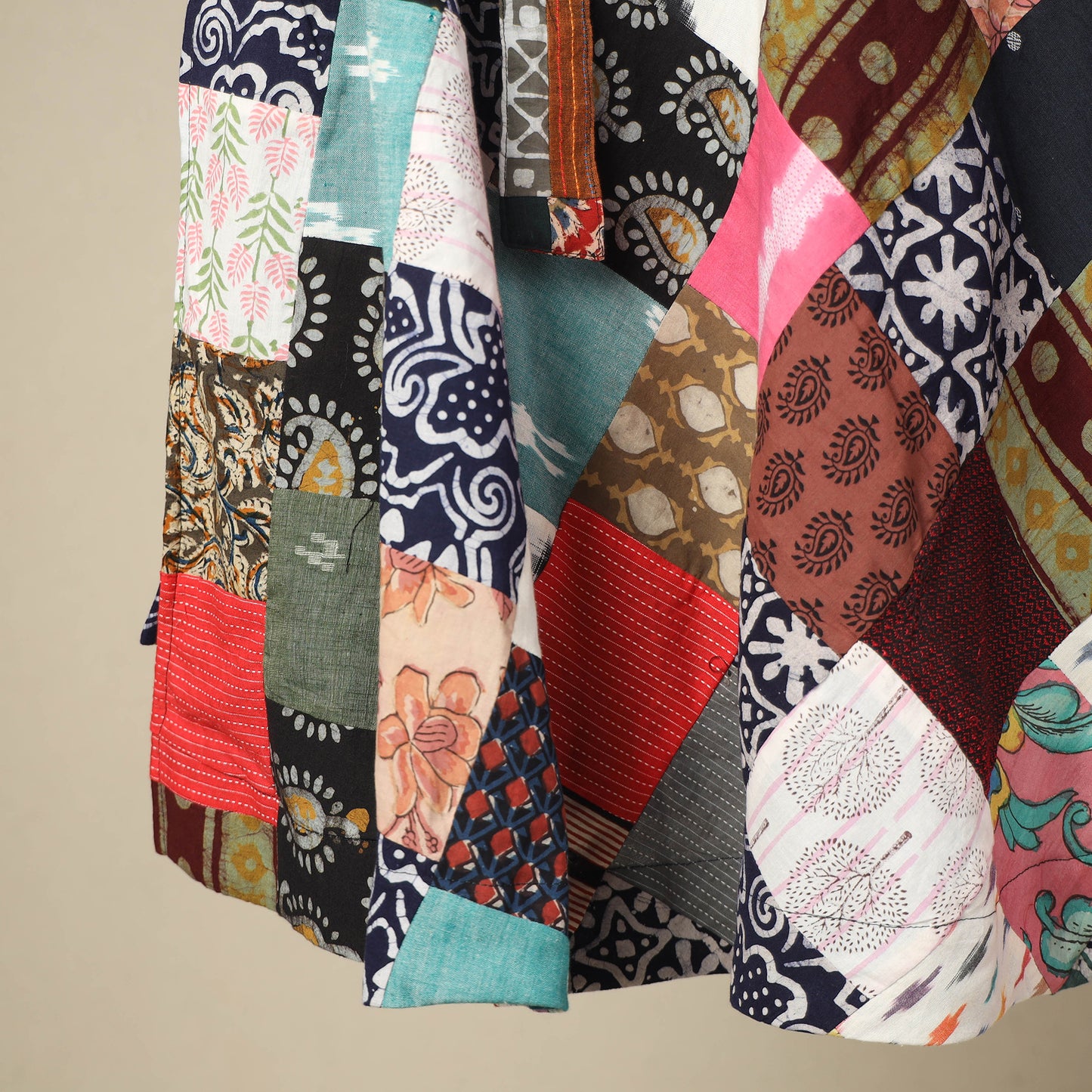 Multicolor Wrap Around Patchwork Cotton Skirt