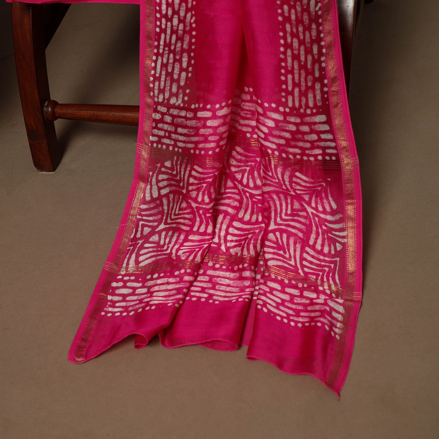 Pink - 3pc chanderi silk unstitched hand batik dress