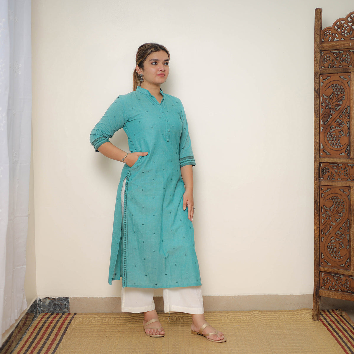 Green - Jacquard Cotton Straight Kurta 04