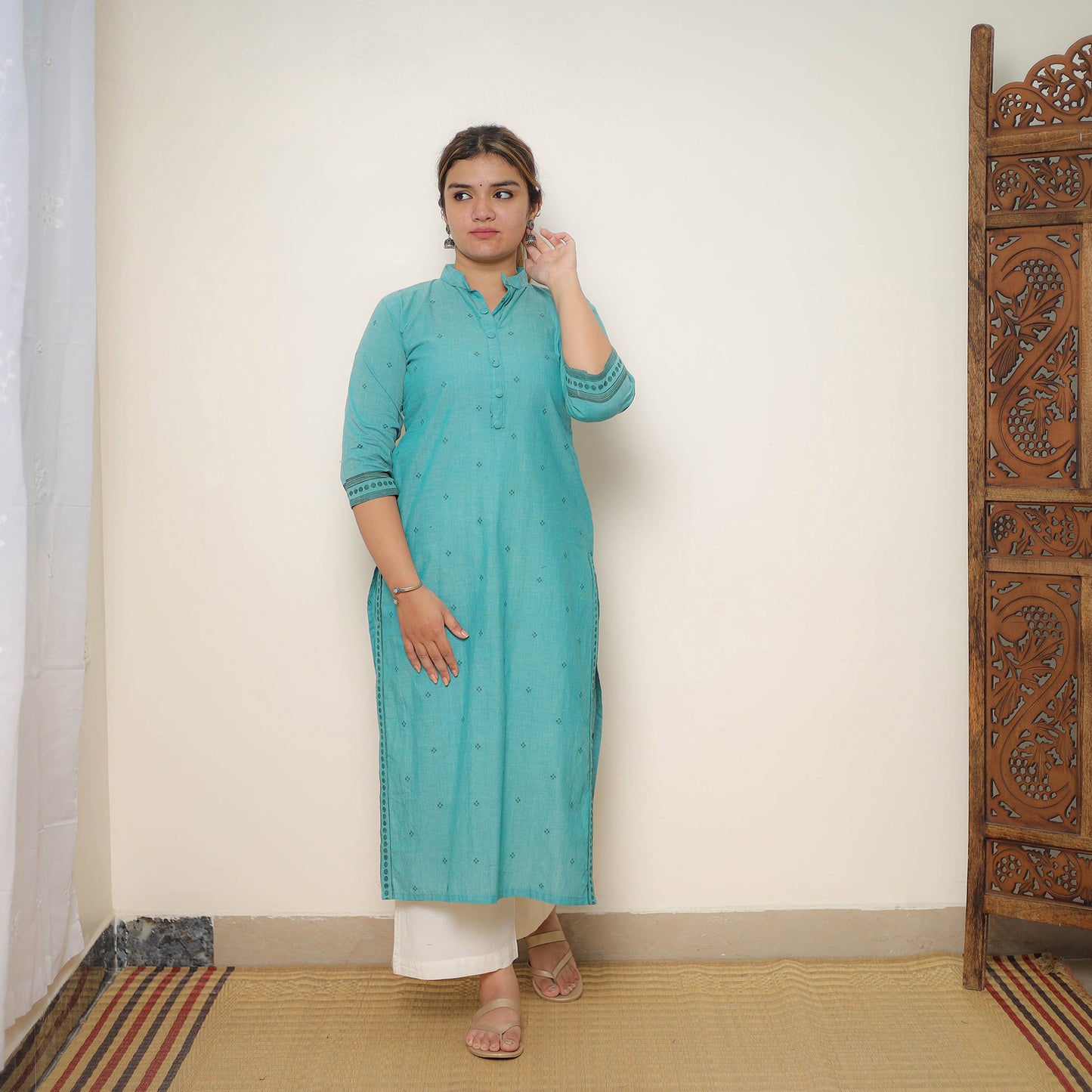 Green - Jacquard Cotton Straight Kurta 04