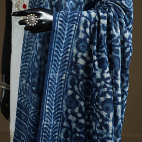 Blue - Indigo Bagru Hand Block Print Natural Dyed Pure Mul Cotton Dupatta 64