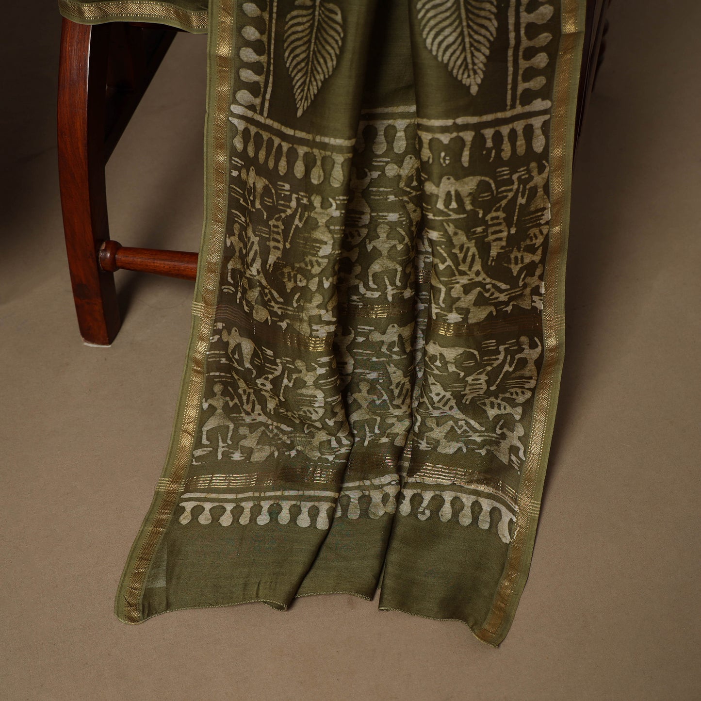 Green - 3pc chanderi silk unstitched hand batik dress