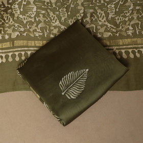Green - 3pc chanderi silk unstitched hand batik dress