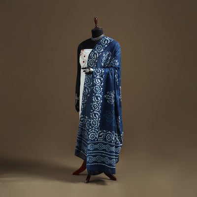 Blue - Indigo Bagru Hand Block Print Natural Dyed Pure Mul Cotton Dupatta 65