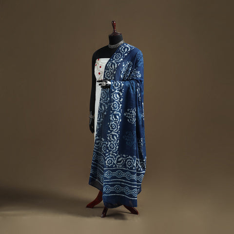 Blue - Indigo Bagru Hand Block Print Natural Dyed Pure Mul Cotton Dupatta 65