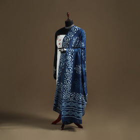 Blue - Indigo Bagru Hand Block Print Natural Dyed Pure Mul Cotton Dupatta 65