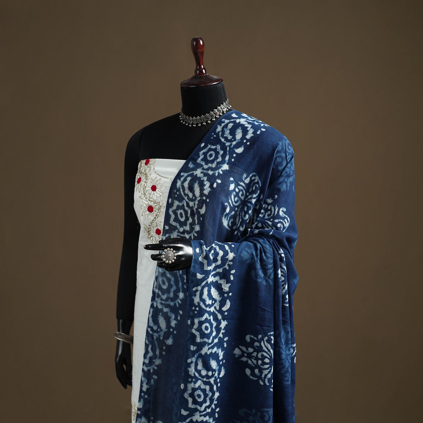 Blue - Indigo Bagru Hand Block Print Natural Dyed Pure Mul Cotton Dupatta 65