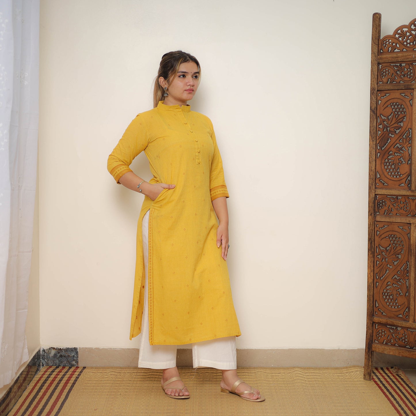 Yellow - Jacquard Cotton Straight Kurta 03