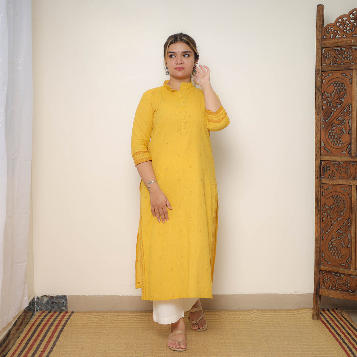 Yellow - Jacquard Cotton Straight Kurta 03