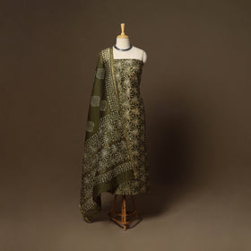 Green - 3pc chanderi silk unstitched hand batik dress