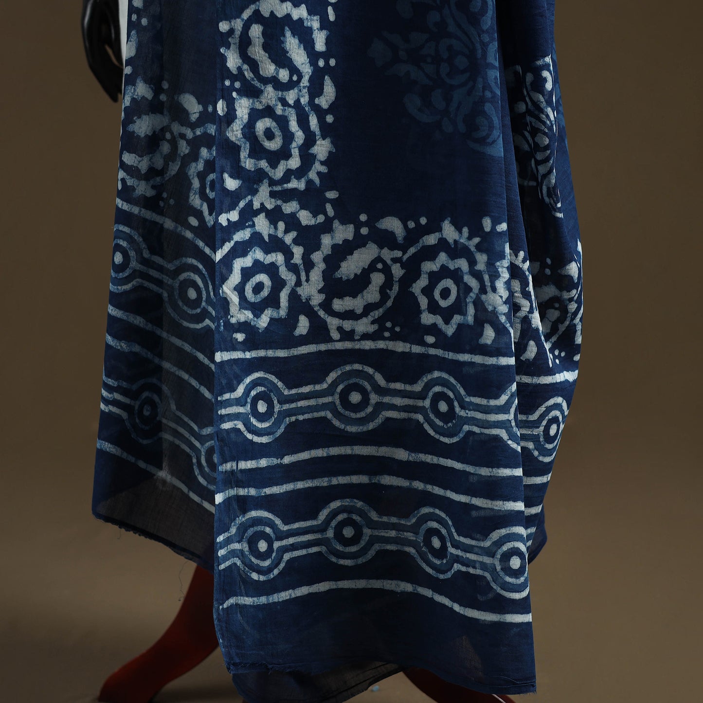 Blue - Indigo Bagru Hand Block Print Natural Dyed Pure Mul Cotton Dupatta 65