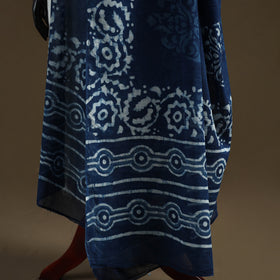 Blue - Indigo Bagru Hand Block Print Natural Dyed Pure Mul Cotton Dupatta 65