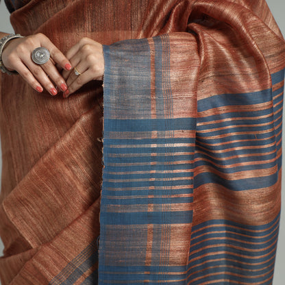 Peach - Bhagalpuri Handwoven Pure Desi Tussar Silk Saree with Zari 01