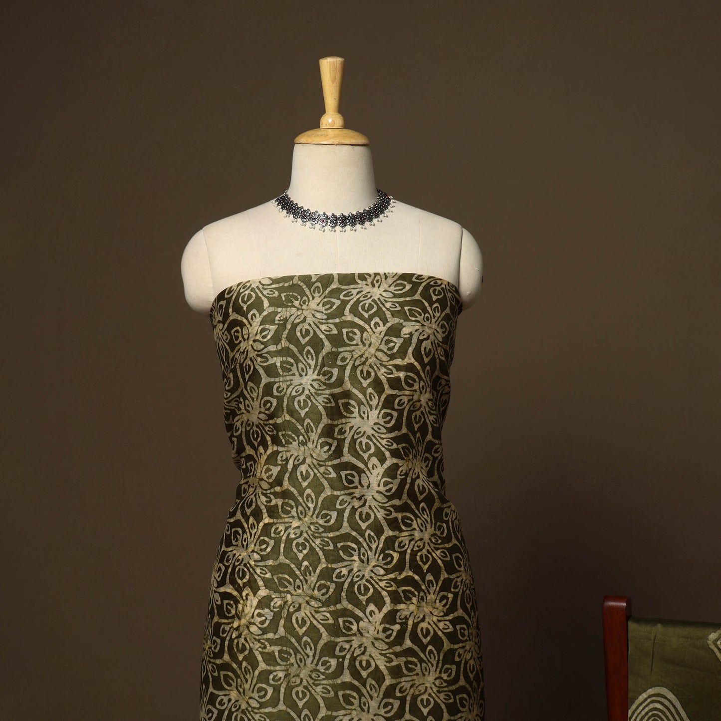 Green - 3pc chanderi silk unstitched hand batik dress