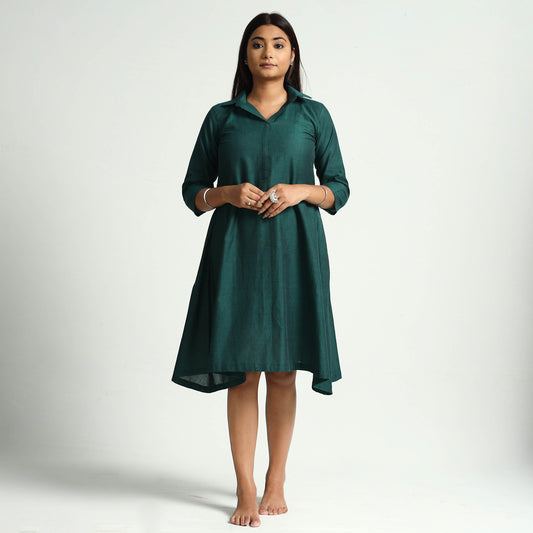 Dark Green Plain Handloom Cotton Dress