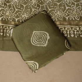 Green - 3pc chanderi silk unstitched hand batik dress