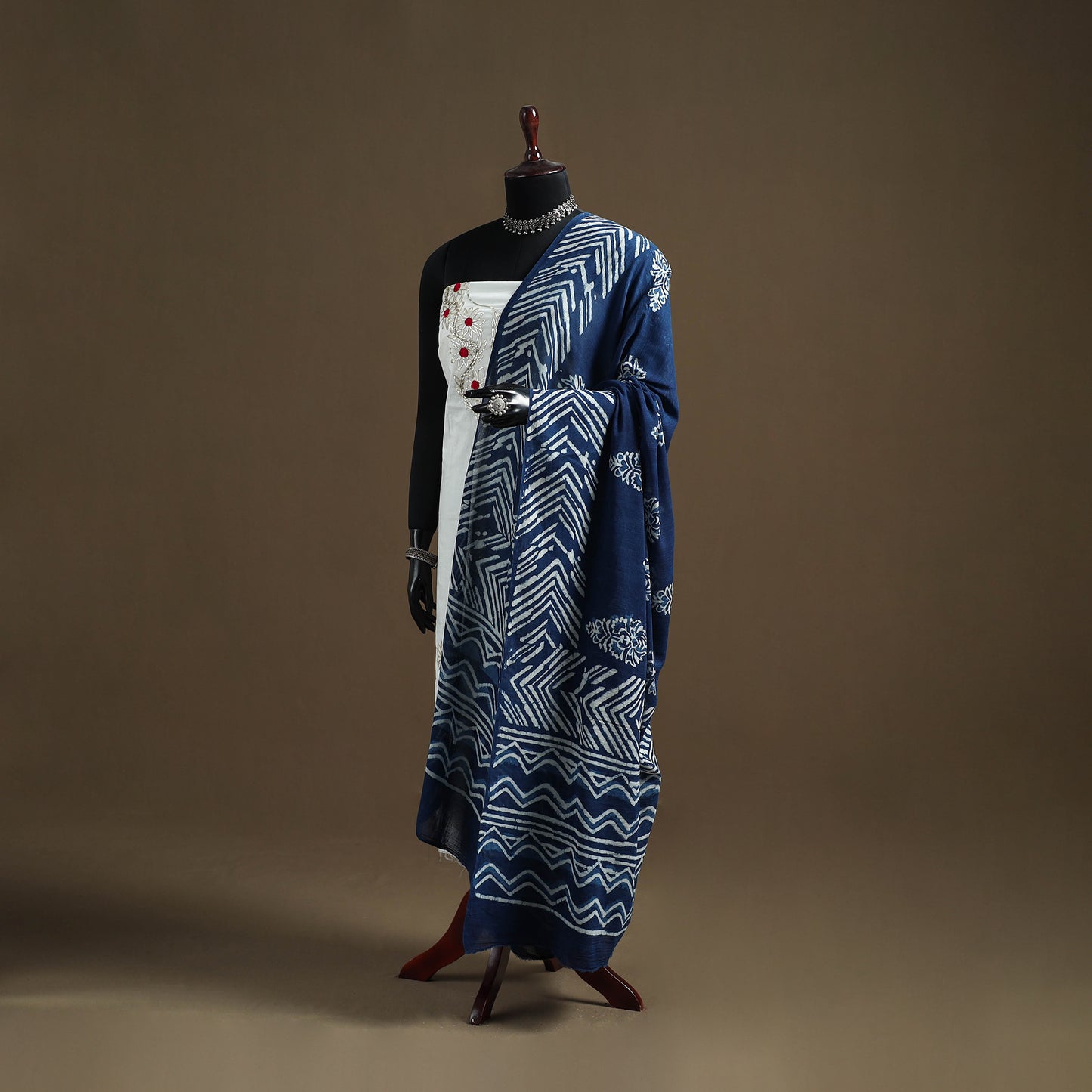 Blue - Indigo Bagru Hand Block Print Natural Dyed Pure Mul Cotton Dupatta 67