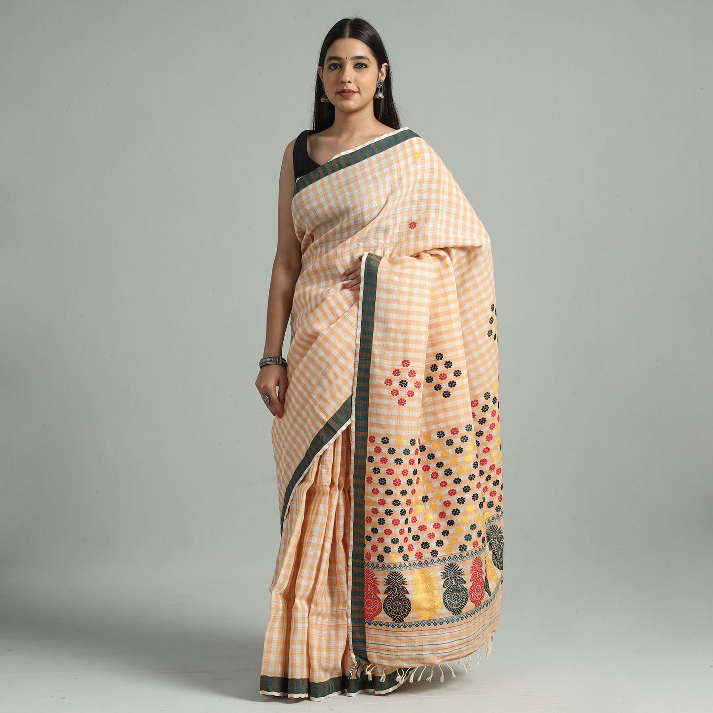 Brown - Assamese Nuni Silk Mising Handloom Saree 02