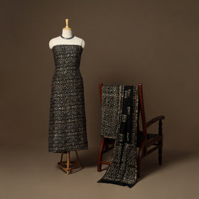 Black - 3pc chanderi silk unstitched hand batik dress
