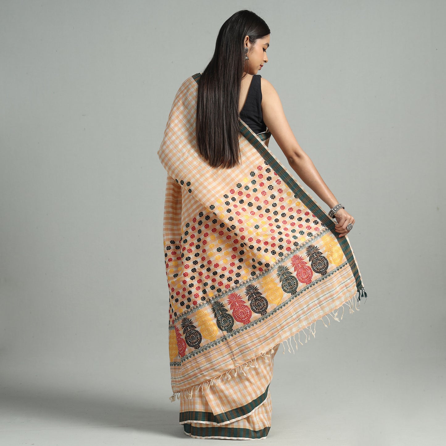 Brown - Assamese Nuni Silk Mising Handloom Saree 02
