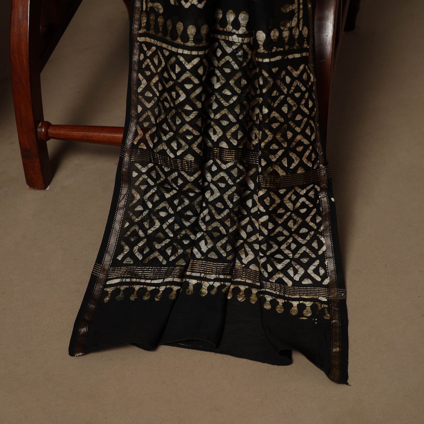 Black - 3pc chanderi silk unstitched hand batik dress