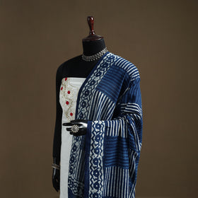 Blue - Indigo Bagru Hand Block Print Natural Dyed Pure Mul Cotton Dupatta 69