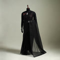 Black - Nazaakat Kota Doria Cotton Plain Saree with Blouse & Jewellery Set 06