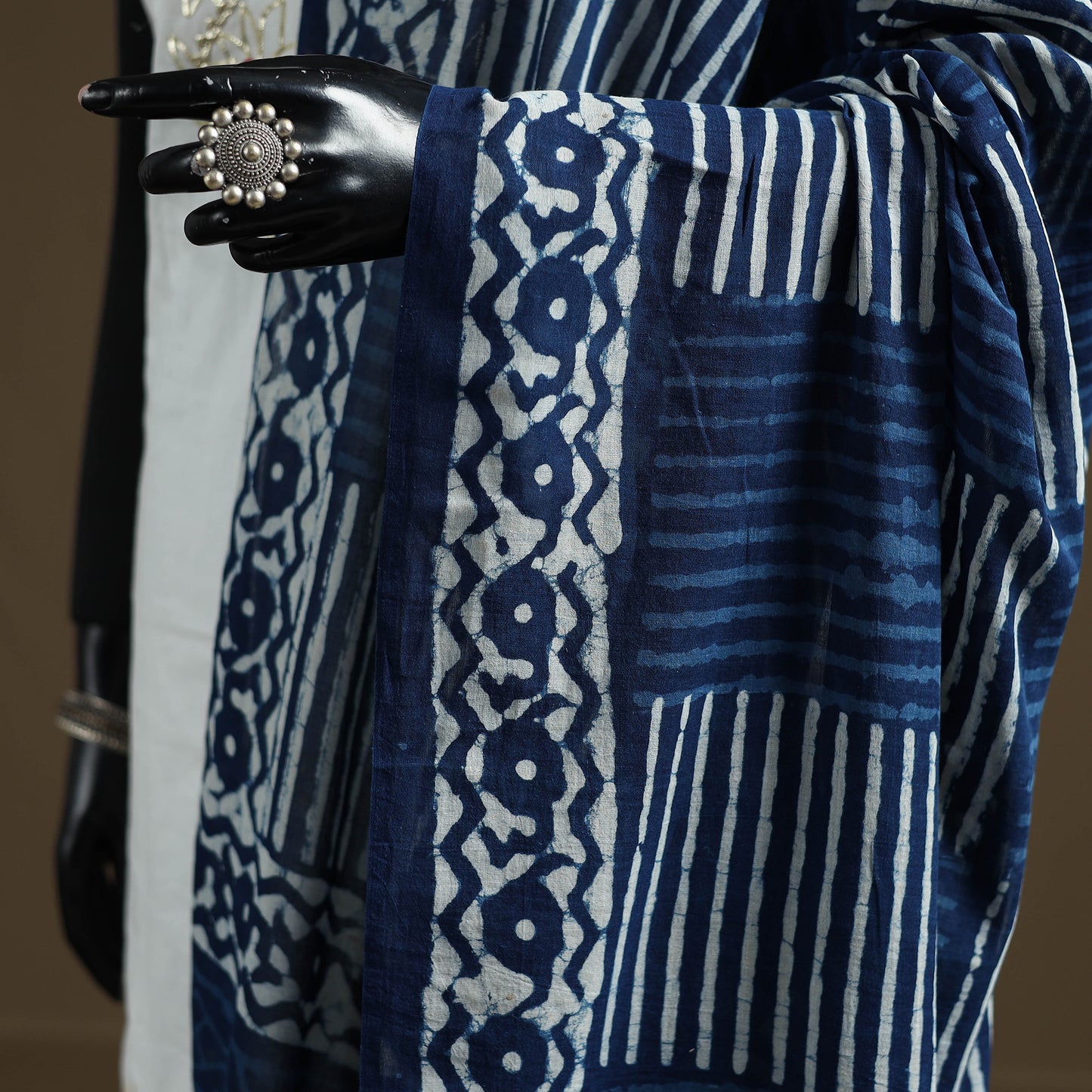 Blue - Indigo Bagru Hand Block Print Natural Dyed Pure Mul Cotton Dupatta 69