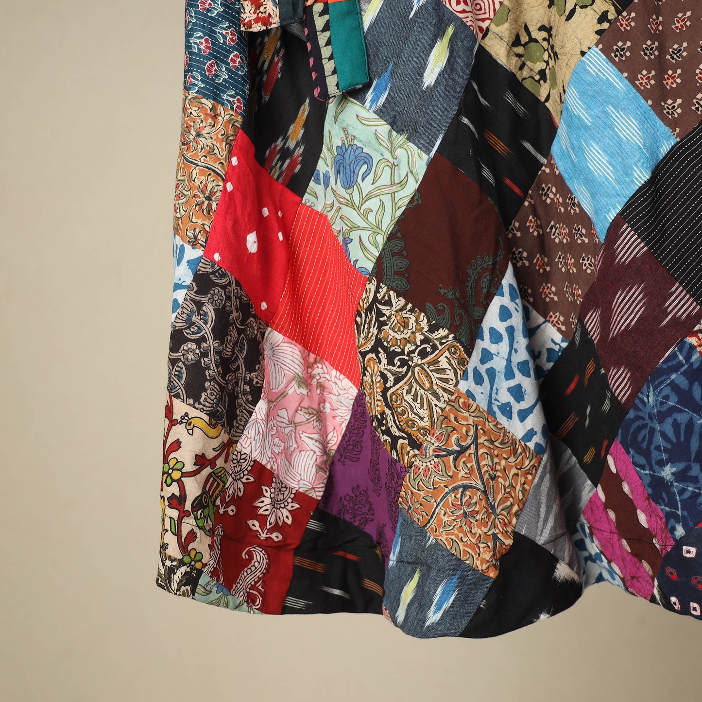 Multicolor Wrap Around Patchwork Cotton Skirt