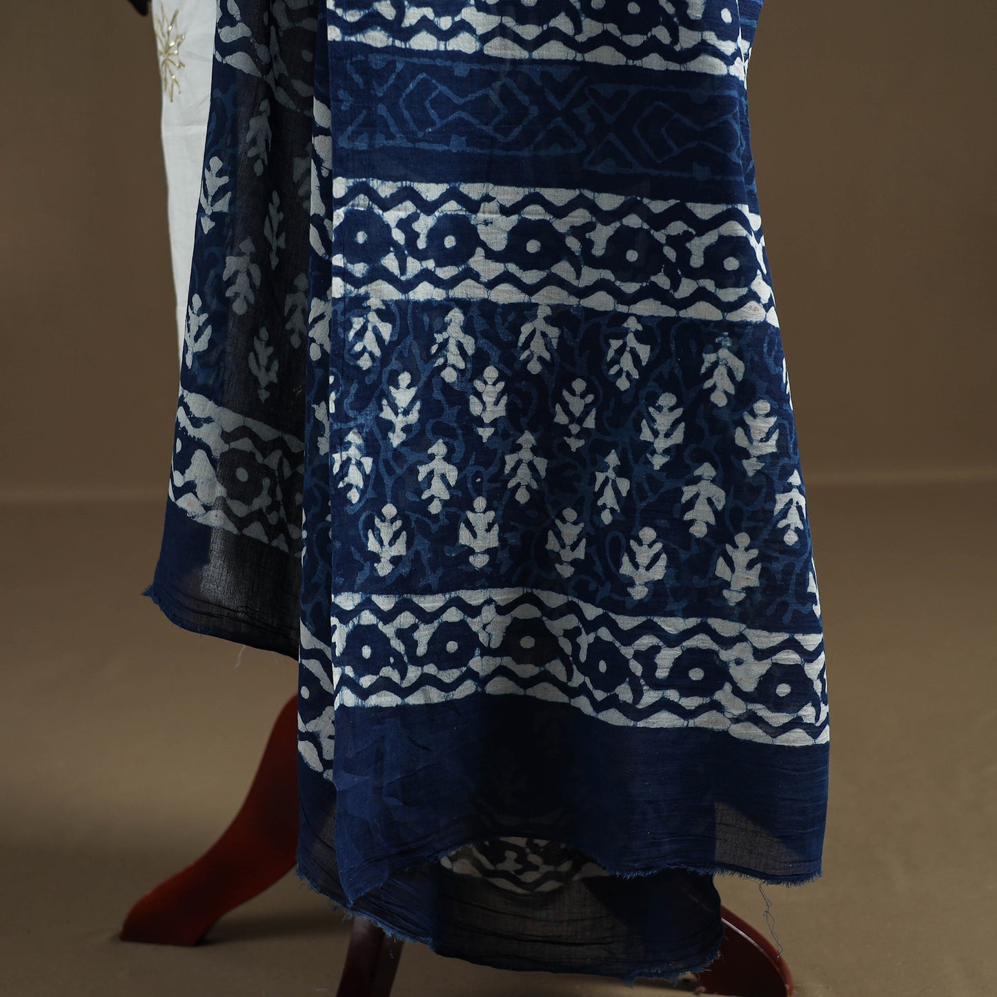 Blue - Indigo Bagru Hand Block Print Natural Dyed Pure Mul Cotton Dupatta 69
