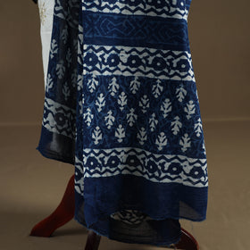 Blue - Indigo Bagru Hand Block Print Natural Dyed Pure Mul Cotton Dupatta 69