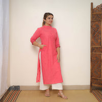 Pink - Jacquard Cotton Straight Kurta 01