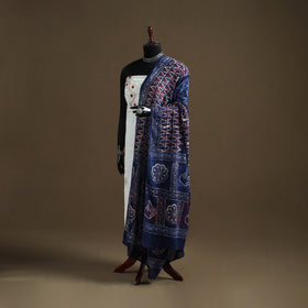 Blue - Indigo Bagru Hand Block Print Natural Dyed Pure Mul Cotton Dupatta 70