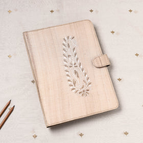 Beige Lucknow Chikankari Embroidery Tussar Silk File Folder