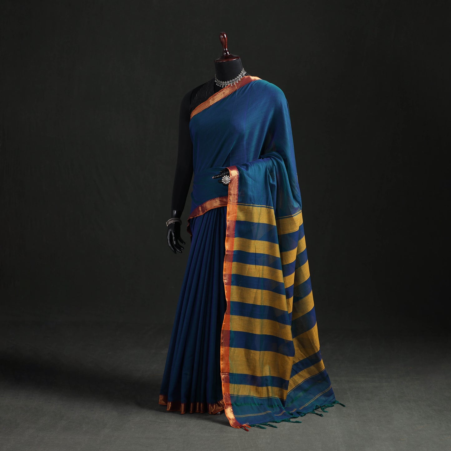 Blue - Dharwad Woven Mercerised Cotton Saree with Border 59