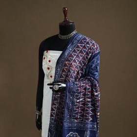 Blue - Indigo Bagru Hand Block Print Natural Dyed Pure Mul Cotton Dupatta 70