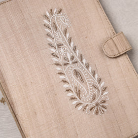 Beige Lucknow Chikankari Embroidery Tussar Silk File Folder