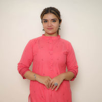 Pink - Jacquard Cotton Straight Kurta 01