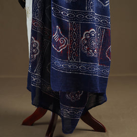Blue - Indigo Bagru Hand Block Print Natural Dyed Pure Mul Cotton Dupatta 70