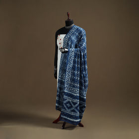Blue - Indigo Bagru Hand Block Print Natural Dyed Pure Mul Cotton Dupatta 71