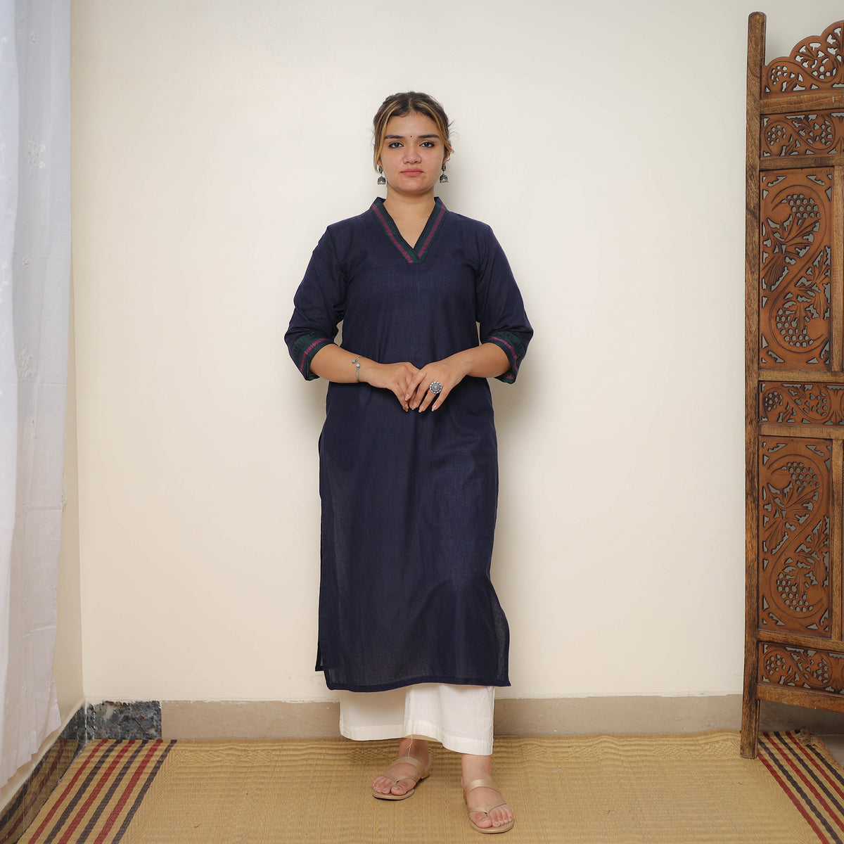 Blue - Cotton Straight Dharwad Kurta 09