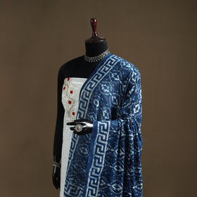 Blue - Indigo Bagru Hand Block Print Natural Dyed Pure Mul Cotton Dupatta 71