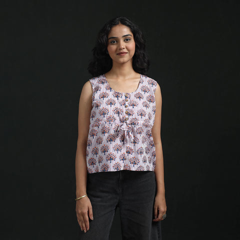 Hand Block Sanganeri Print Cotton Floral Crop Top 19