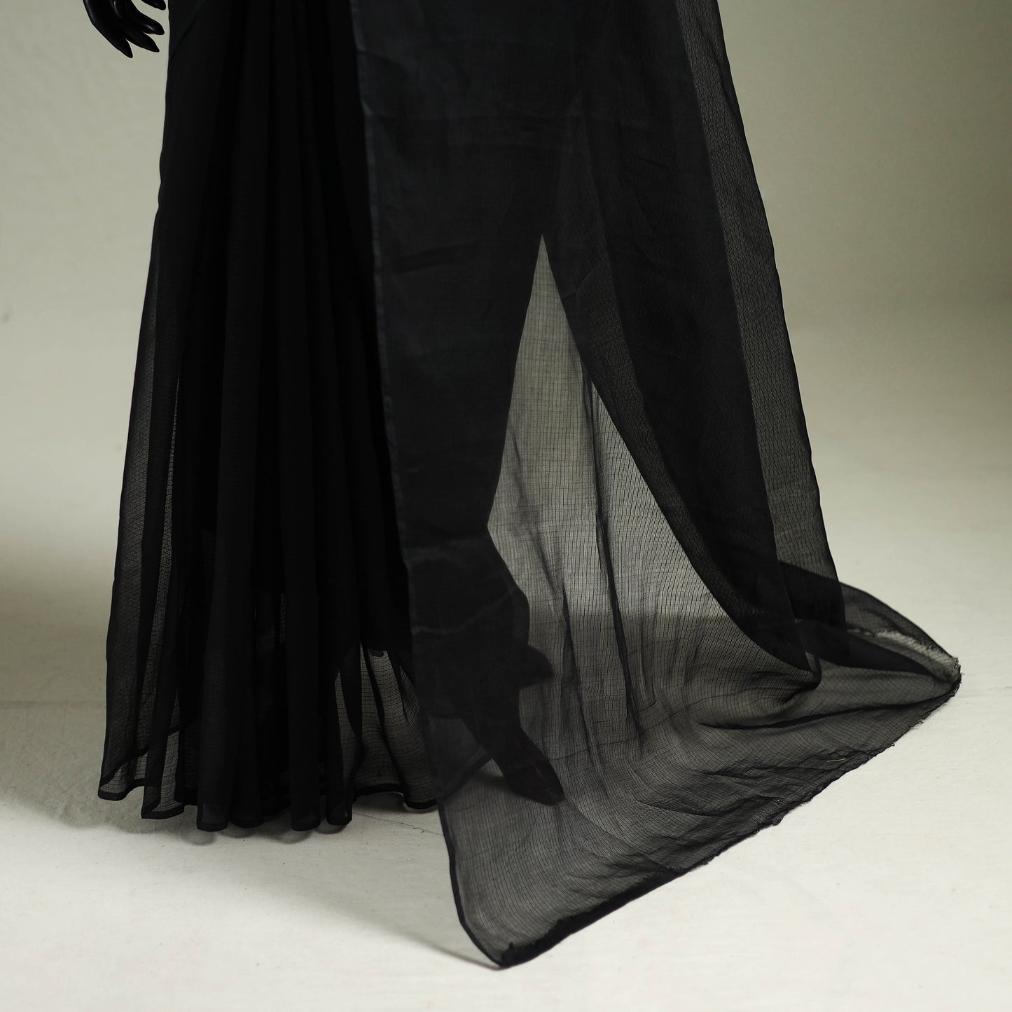 Black - Nazaakat Kota Doria Cotton Plain Saree with Blouse & Jewellery Set 08